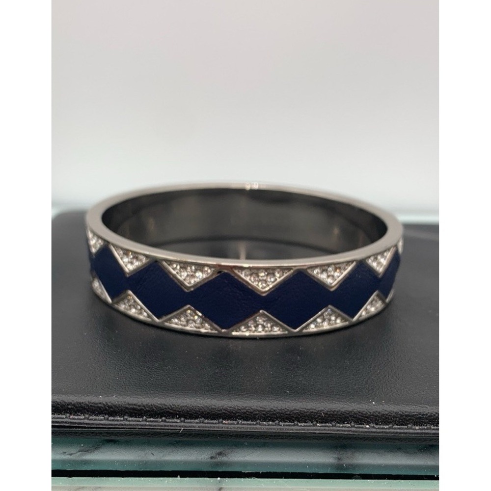 House‎ of Harlow Silver Tone Pave Blue Leather Sunburst Bangle Bracelet